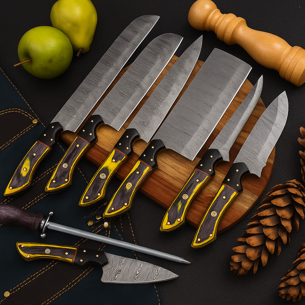 Handcrafted Damascus Steel Chef Knife Set – 8 Pieces