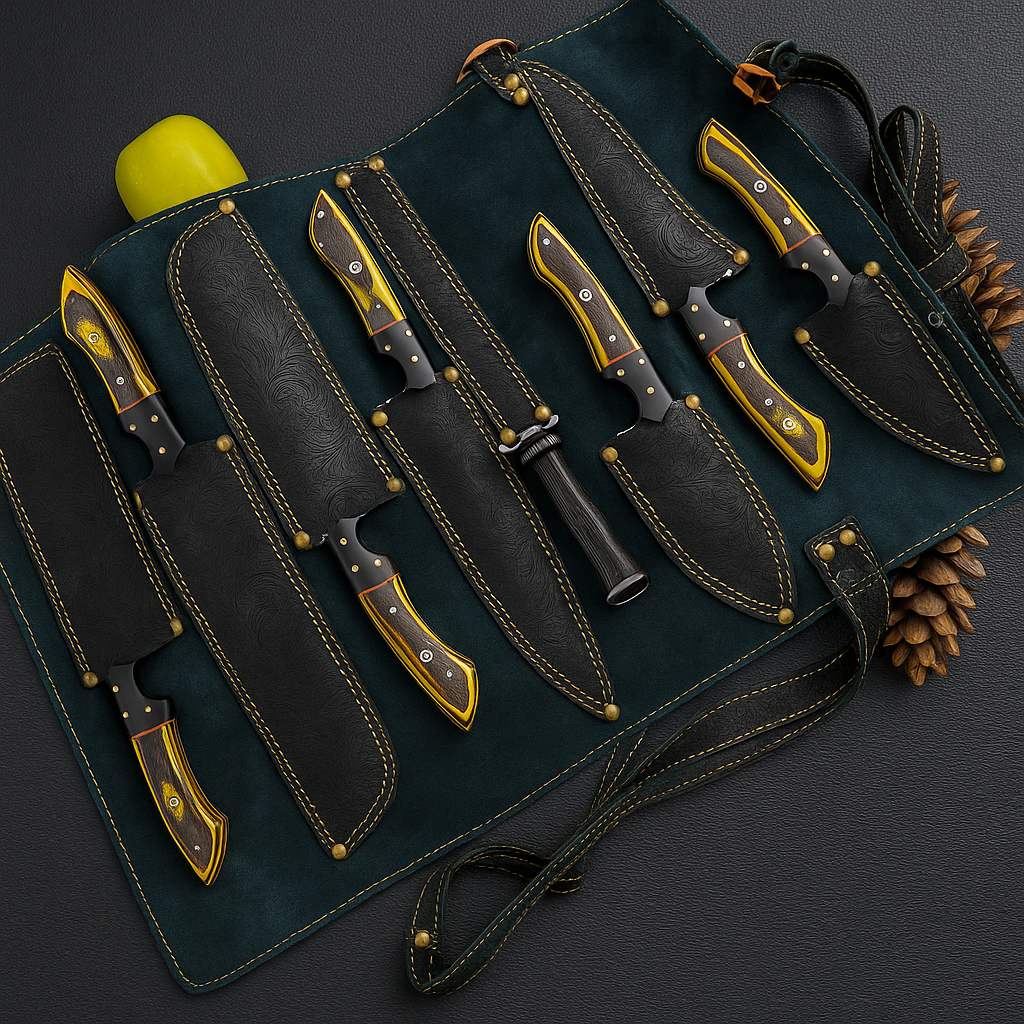 Handcrafted Damascus Steel Chef Knife Set – 8 Pieces
