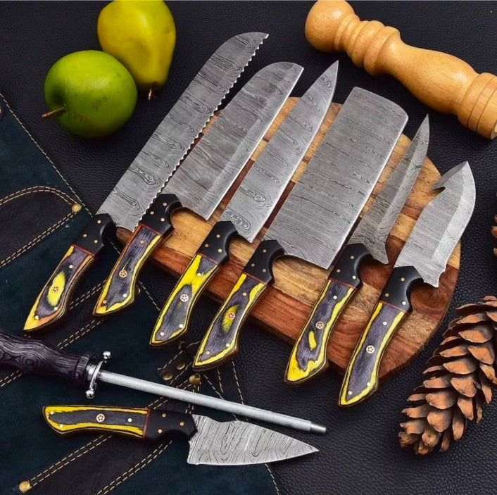 Handcrafted Damascus Steel Chef Knife Set – 8 Pieces