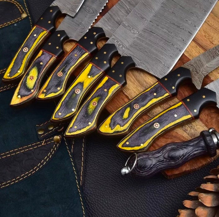 Handcrafted Damascus Steel Chef Knife Set – 8 Pieces