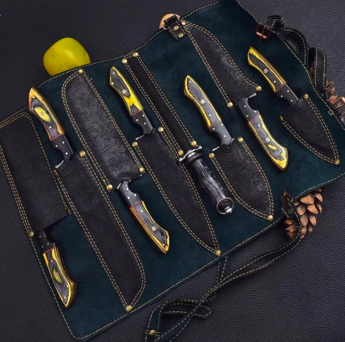 Handcrafted Damascus Steel Chef Knife Set – 8 Pieces